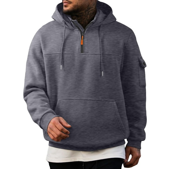 Mohiass Quarter Zip Hoodies for Men Fall Joggers Stretch Lightweight Sweatshirts Athletic Oversized Big and Tall Basic Pullover Tops Gray 3XL
