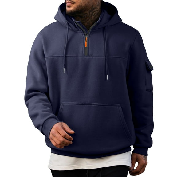 Mohiass Quarter Zip Hoodies for Men Fall Joggers Stretch Lightweight Sweatshirts Athletic Oversized Big and Tall Basic Pullover Tops Navy XL