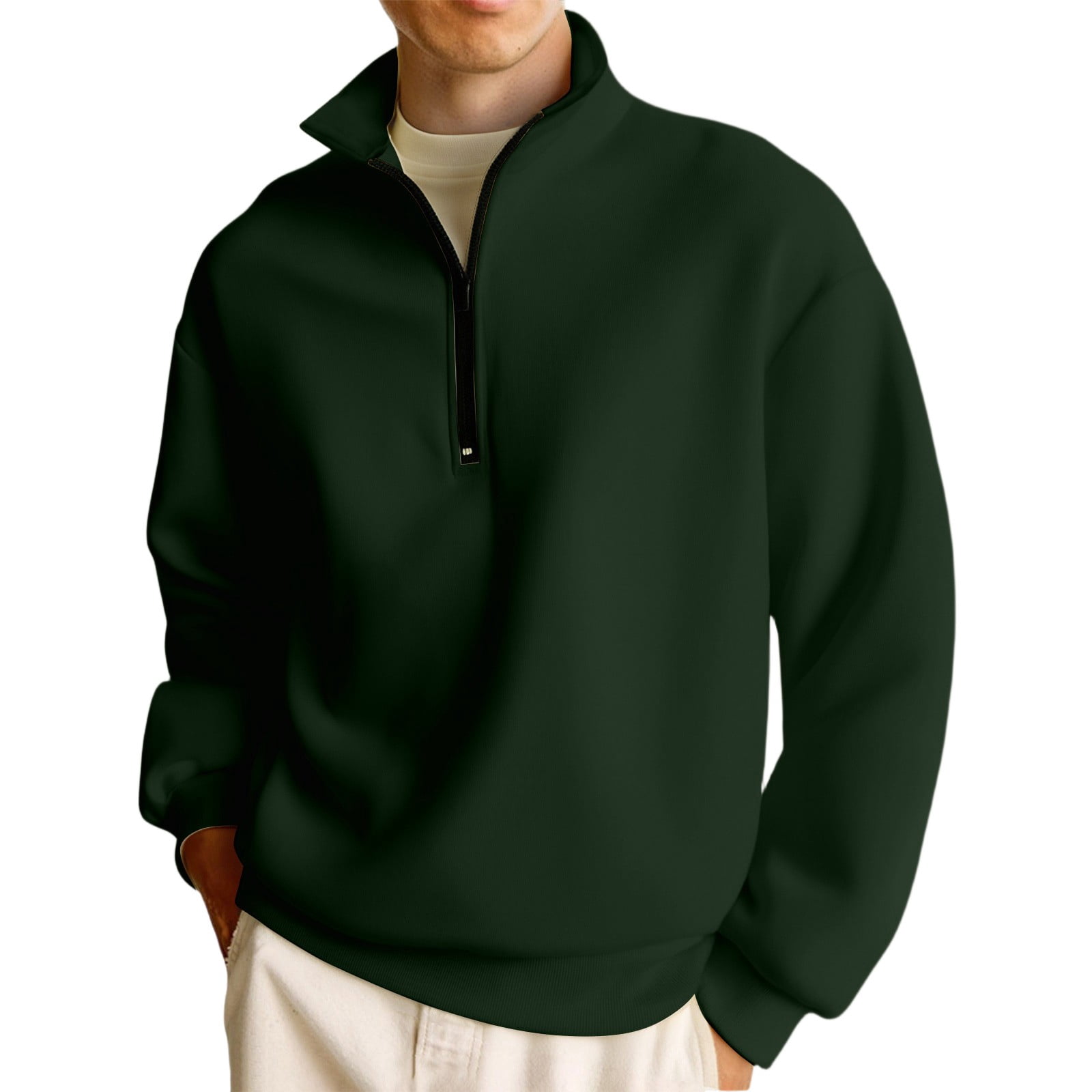 Quarter Zip Pullover Men Long Sleeve Mock Neck Oversized Sweatshirt Fall Casual Fleece Athletic Sweatshirts Army Green XL