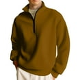 thumbnail image 1 of Mohiass Quarter Zip Pullover Men Long Sleeve Mock Neck Oversized Sweatshirt Fall Casual Fleece Athletic Sweatshirts Brown S, 1 of 6