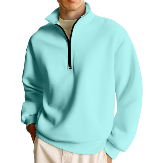 Mohiass Quarter Zip Pullover Men Long Sleeve Mock Neck Oversized Sweatshirt Fall Casual Fleece Athletic Sweatshirts Cyan 3XL