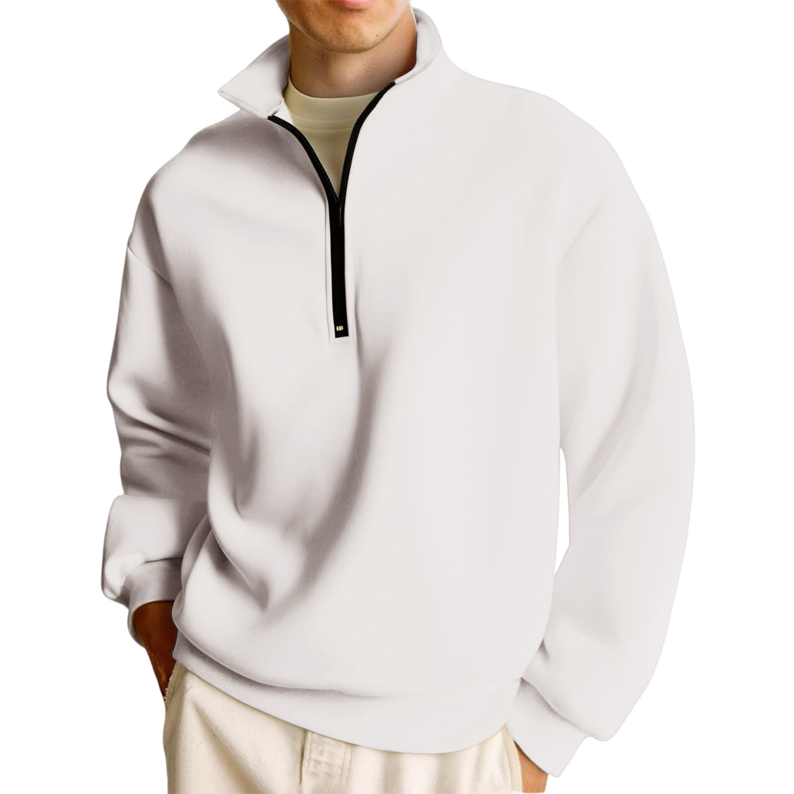 Mohiass Quarter Zip Pullover Men Long Sleeve Mock Neck Oversized