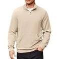 thumbnail image 1 of Mohiass Quarter Zip Pullover Men Vintage Mock Neck Winter Golf Collared Fall Casual Long Sleeve Polo Shirts Khaki 3XL, 1 of 5