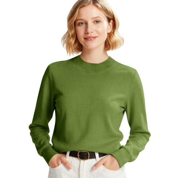 Mohiass Ribbed Knit Sweaters for Women Long Sleeve Crew Neck Pullover Lightweight Wool Sweater Soft Cozy Warm Tops Army Green L