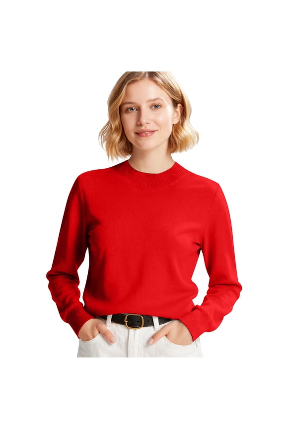 Ribbed Knit Sweaters for Women Long Sleeve Crew Neck Pullover Lightweight Wool Sweater Soft Cozy Warm Tops Red L