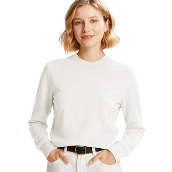 Mohiass Ribbed Knit Sweaters for Women Long Sleeve Crew Neck Pullover Lightweight Wool Sweater Soft Cozy Warm Tops White XXL