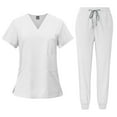 thumbnail image 1 of Mohiass Scrub Sets for Woman Drawstring Stretch Medical Nursing Uniform Professional V Neckline Scrubs Top and Cargo Pants with Pockets White M, 1 of 7
