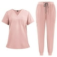 thumbnail image 1 of Mohiass Scrubs for Women Set Drawstring Stretch Nursing Scrubs Top and Cargo Pants Professional V Neckline Medical Uniform with Pockets Pink L, 1 of 2