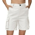 thumbnail image 1 of Mohiass Bermuda Shorts for Women Cargo Shorts Knee Length 6 Pockets Elastic Waist Long Shorts for Summer Casual White M, 1 of 9