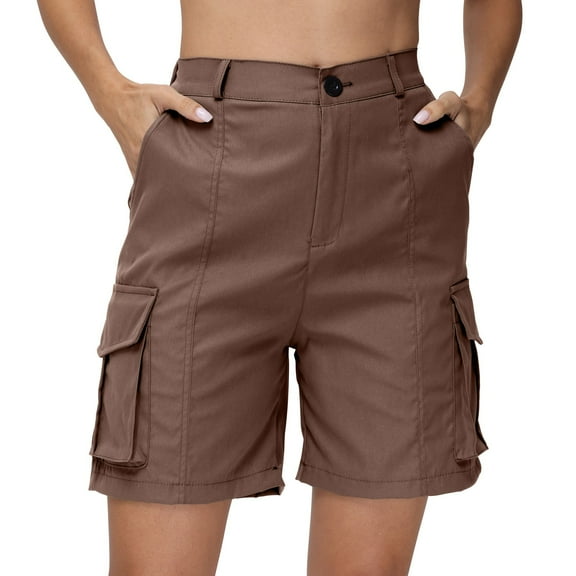Mohiass Shorts for Women Cargo Shorts Knee Length 6 Pockets Elastic Waist Long Shorts for Summer Casual