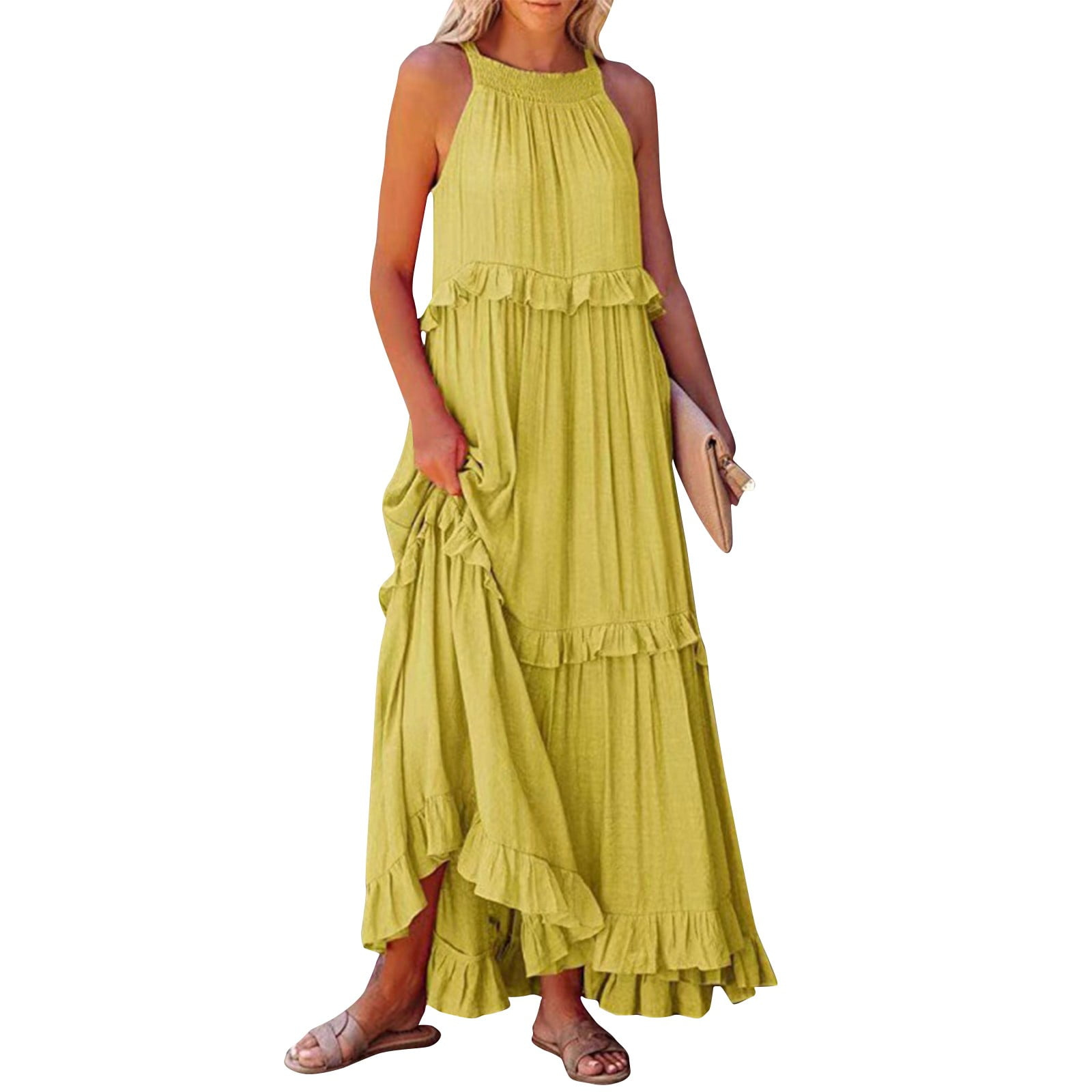 fitted lace wedding dress Yellow Floral Maxi Dress with Ruffle Detail main image 0