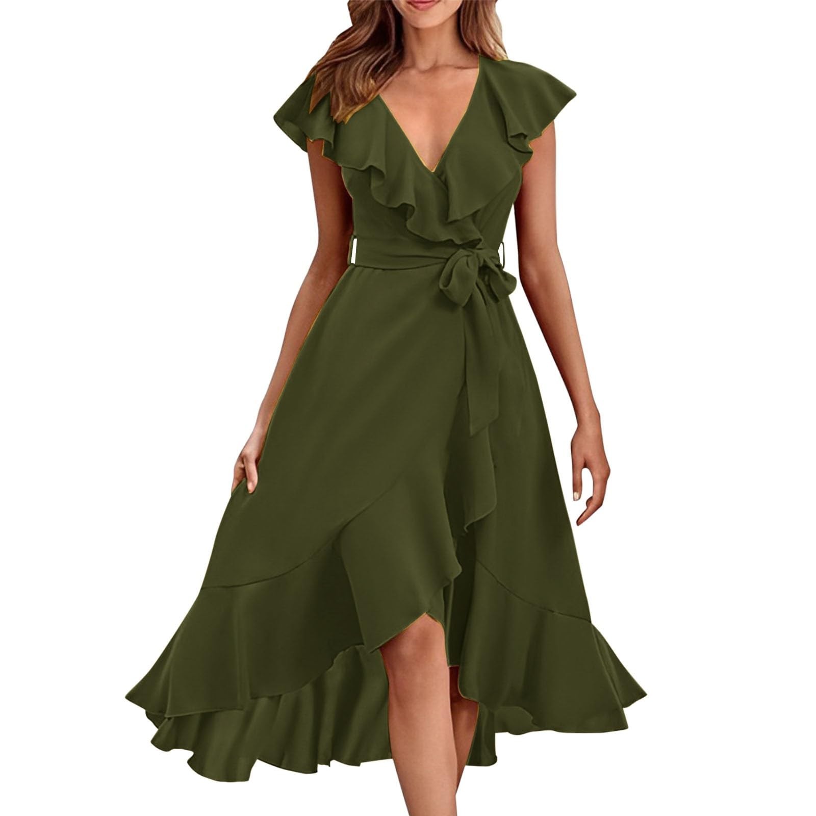 Army green wrap dress online