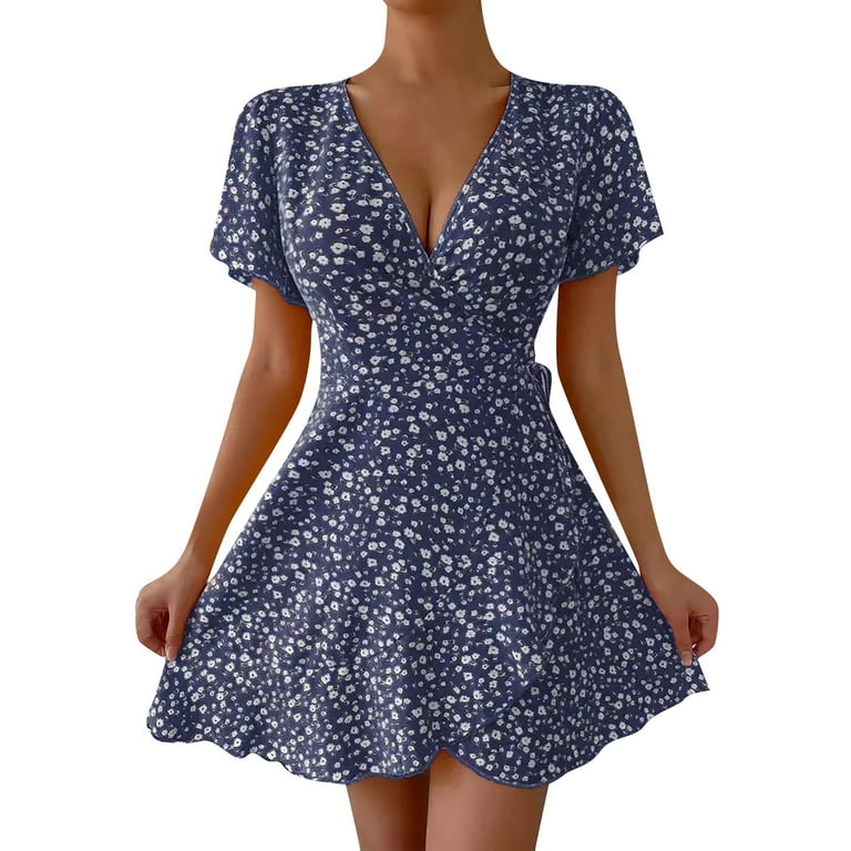 Chiffon Floral Patterns Mini Spring Dress Chiffon Floral Patterns Mini Spring Dress