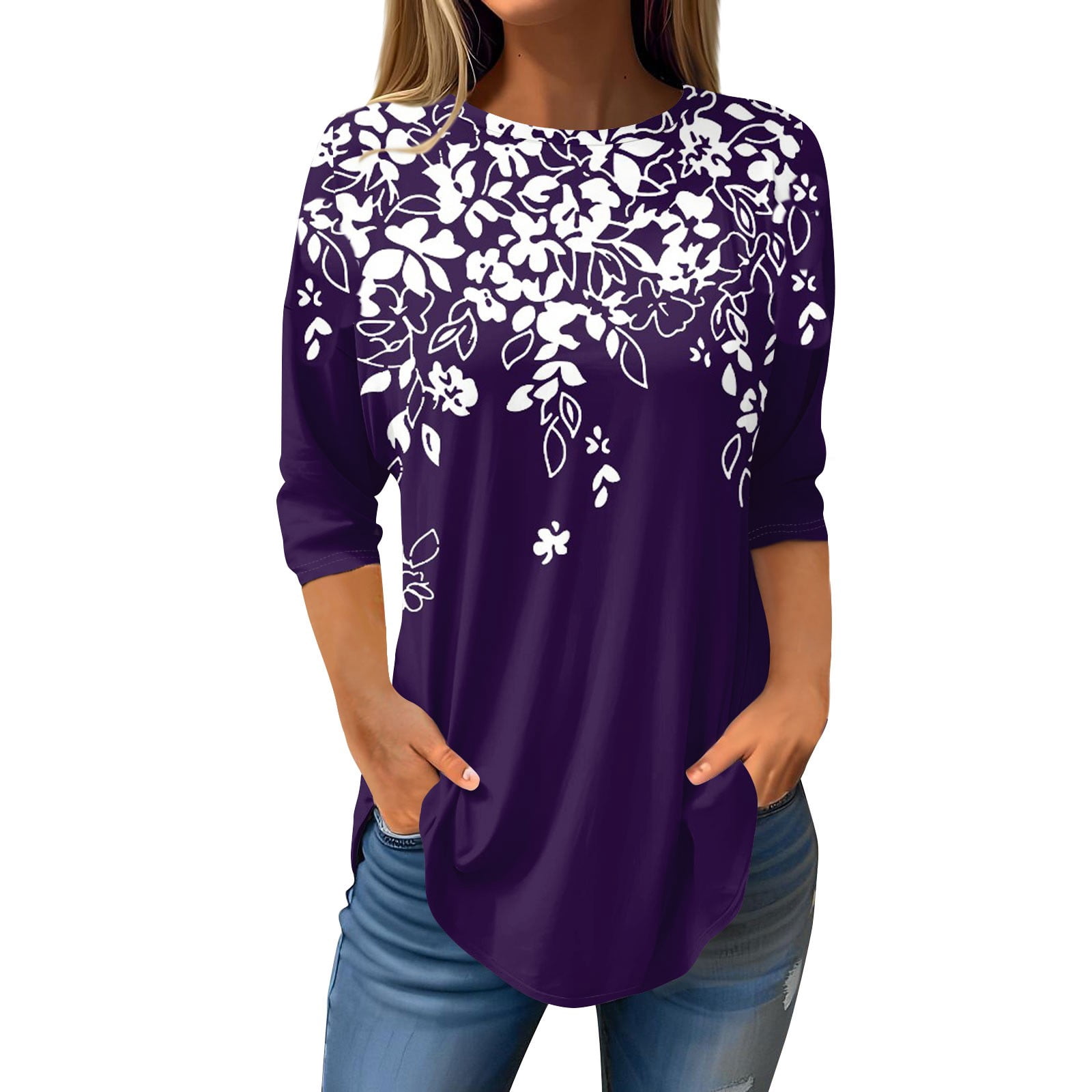 Mohiass Spring Shirts for Women 3/4 Length Sleeve Tops Oversized Floral ...