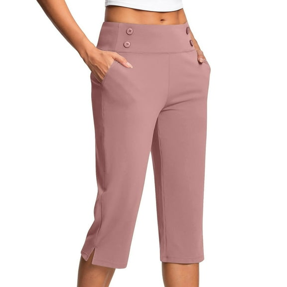 Mohiass Stretch Crop Pants for Women Capri Pants for Women Petite Capris for Women Pull on Capris for Women Pink 2XL