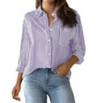 thumbnail image 1 of Mohiass Striped Button Down Shirt Women Classic Long Sleeve Collared Office Work Blouses Tops with Pocket Purple 2XL, 1 of 8