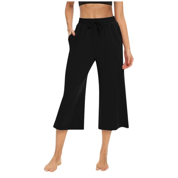 Mohiass Summer Capri Pants for Women, Casual Pull On Womens Capris with Pockets, Women's Casual Pants & Capris, Ladies Capris Black XL