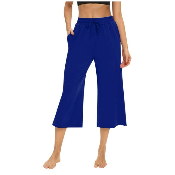Mohiass Summer Capri Pants for Women, Casual Pull On Womens Capris with Pockets, Women's Casual Pants & Capris, Ladies Capris Blue S