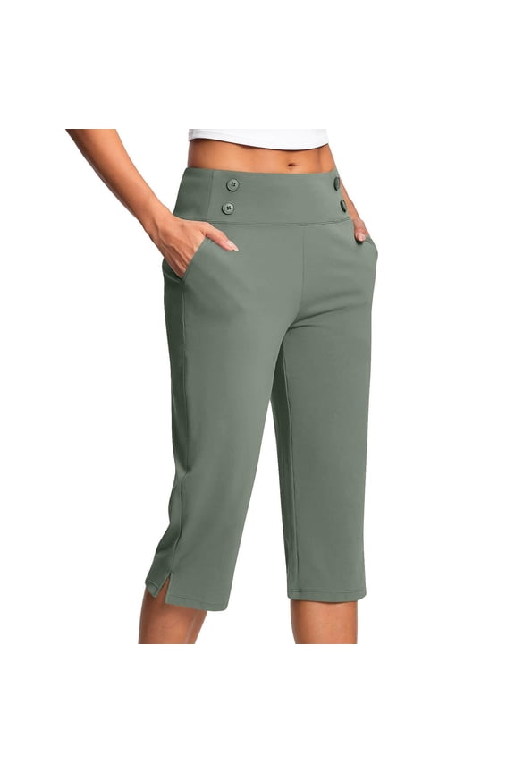 Summer Crop Pants Womens Capri Pants Capris for Seniors Petite Capri Pants for Women Green 2XL