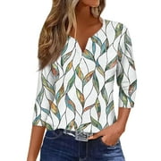 Mohiass Summer Henley V Neck Blouse Gradient Button Up 2024 Shirts Casual Dressy T Shirts Cyan 3XL