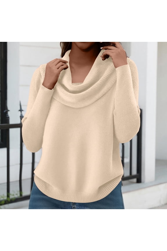 Sweater for Women Cowl Neck Long Sleeve Tops Knit Soft Oversized Pullover Fashion Warm Winter Sweaters Saffron M