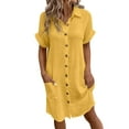 thumbnail image 1 of Mohiass T Shirt Dresses for Women 2024 Summer Button Down Short Sleeve Dresses Casual Midi Shirt Dress with Pockets Yellow S, 1 of 8