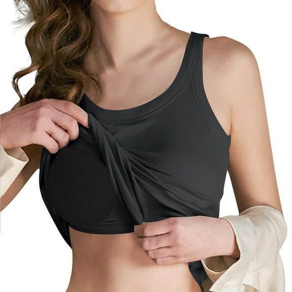 Mohiass Tank Top with Built in Bra for Women Loose Fit Cotton Padded Camisole 2025 Trendy Summer Sleeveless Undershirts Dark Gray L