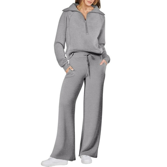 Mohiass Travel Lounge Sets for Women 2 Piece Long Sleeve Sweatsuits Half Zip Sweatshirts with Baggy Joggers Sweatpants Dark Gray M