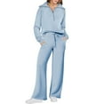 thumbnail image 1 of Mohiass Travel Lounge Sets for Women 2 Piece Long Sleeve Sweatsuits Half Zip Sweatshirts with Baggy Joggers Sweatpants Light Blue 2XL, 1 of 6
