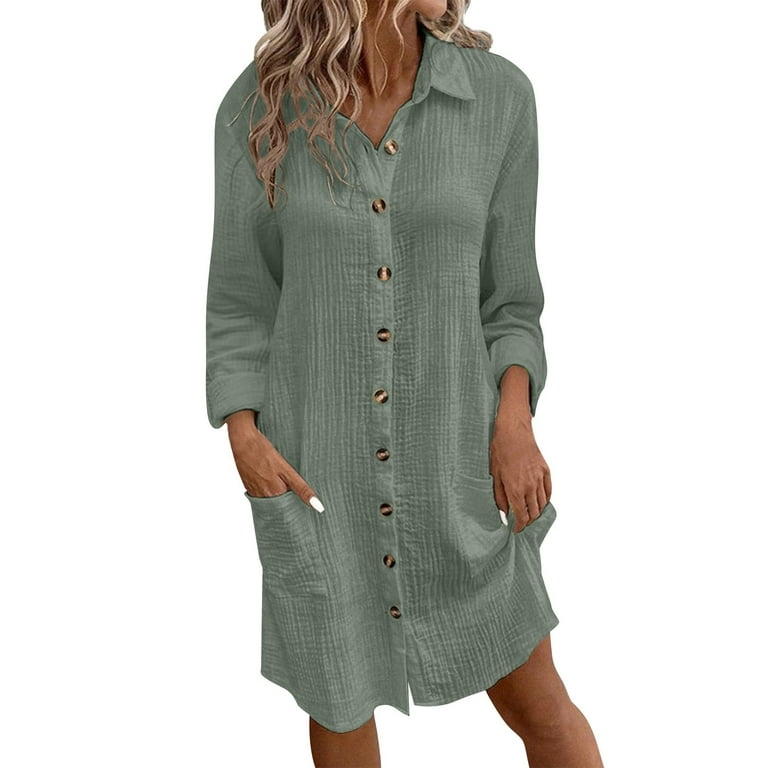 Mohiass Tshirt Dress Women 2024 Fall Button Down Long Sleeve