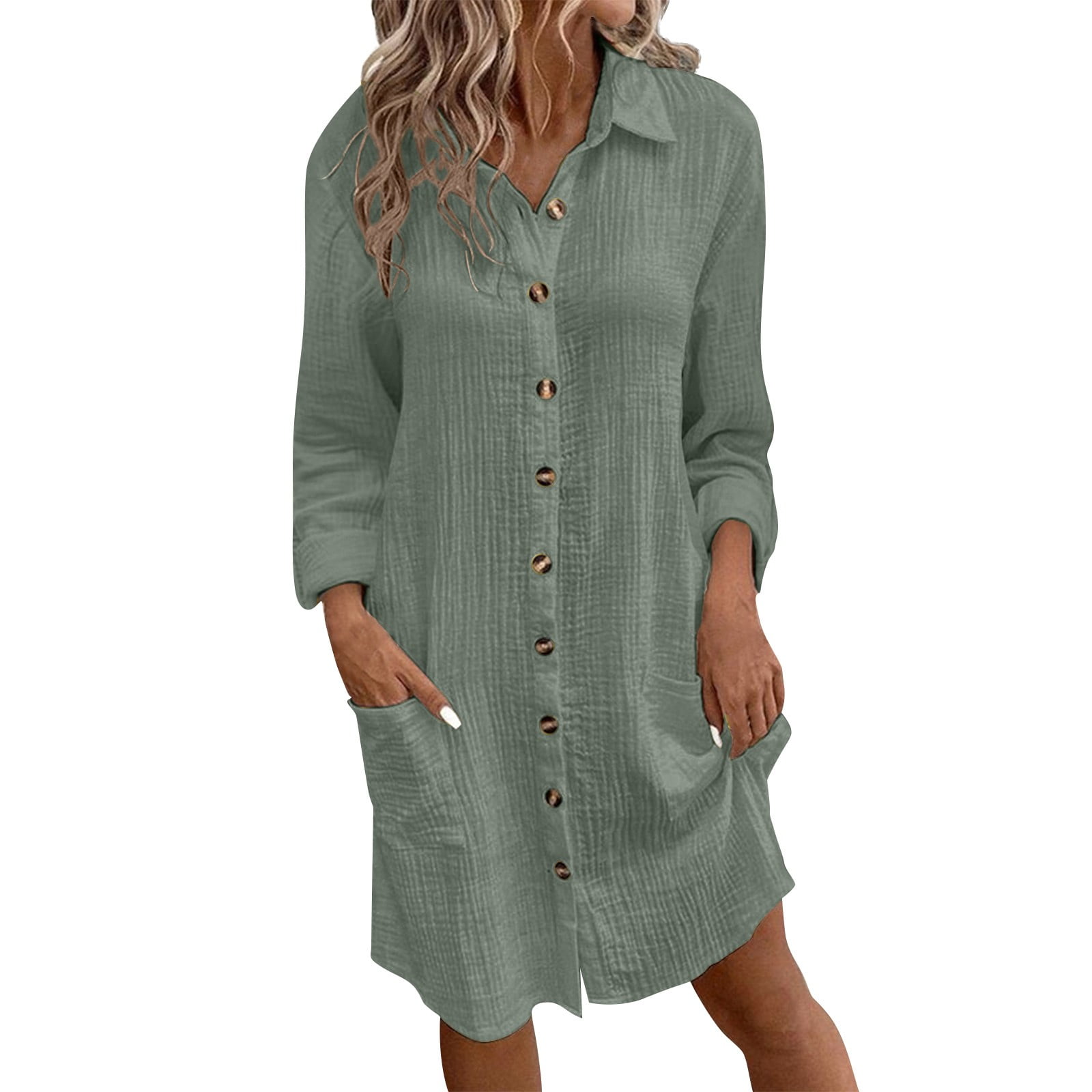 Mohiass Tshirt Dress Women 2024 Fall Button Down Long Sleeve Dresses ...