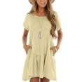 thumbnail image 1 of Mohiass Tshirt Dress Women Summer Short Sleeve Casual Dresses Drop Waist Ruffle Hem Babydoll Dress Cute Crewneck Mini Dresses Yellow 2XL, 1 of 5