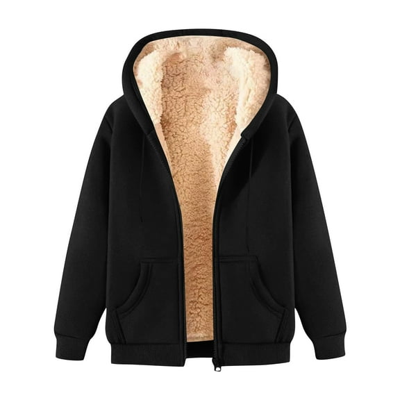 Mohiass Unisex Women's Fleece Hoodie Jacket Cozy Sherpa Lined Zip Up Warm Hoodie Sweatshirt Winter Fluffy Sweater Hooded Coat Black XL