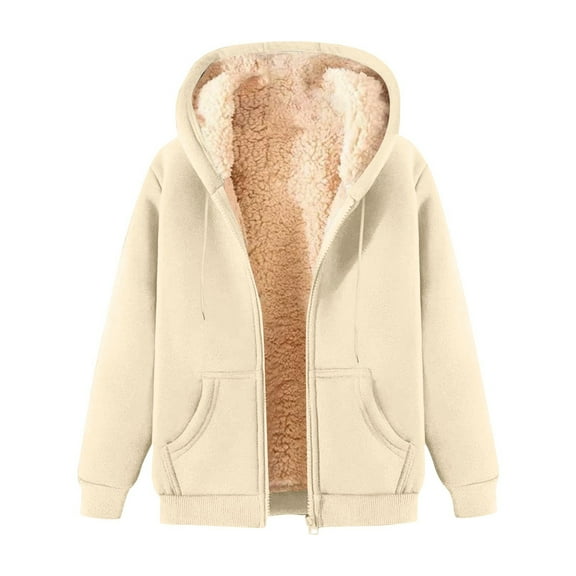 Mohiass Unisex Women's Fleece Hoodie Jacket Cozy Sherpa Lined Zip Up Warm Hoodie Sweatshirt Winter Fluffy Sweater Hooded Coat Khaki 4XL