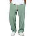 thumbnail image 1 of Mohiass Waffle Texture Pants Men Drawstring Wide Leg Hippie Pants Lightweight Breathable Hiking Sweatpants Lounge Trousers Light Green L, 1 of 8