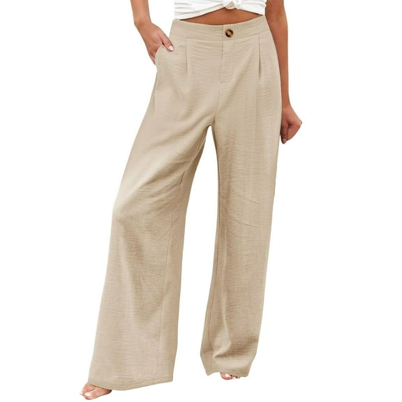 Mohiass Wide Leg Dress Pants for Women Business Casual Elastic Waist Comfy Work Pants Baggy Lounge Pants Trousers with Pocket Beige L