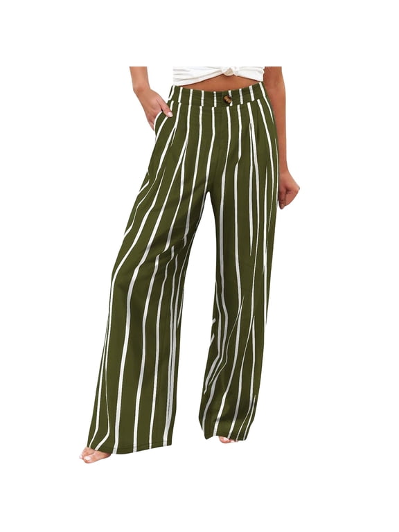 Wide Leg Dress Pants for Women Business Casual Elastic Waist Comfy Work Pants Baggy Lounge Pants Trousers with Pocket Green M