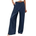 thumbnail image 1 of Mohiass Wide Leg Dress Pants for Women Business Casual Elastic Waist Comfy Work Pants Baggy Lounge Pants Trousers with Pocket Navy M, 1 of 7