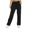 thumbnail image 1 of Mohiass Wide Leg Sweatpants Women Baggy Fleece Low Rise Sweatpants Y2K Drawstring Cotton Petite Sweatpants with Pockets Black XL, 1 of 7