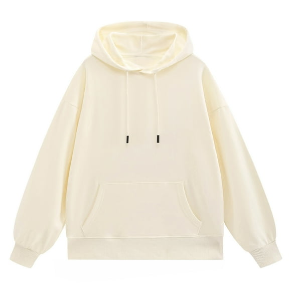 Mohiass Women 2025 Fall Y2K Fleece Hoodies Oversized Long Sleeve Sweatshirts Comfy Casual Basic Pullover Tops Beige M