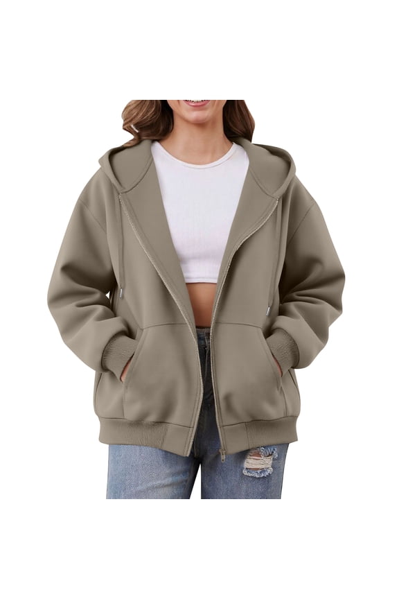 Women Casual Zip Up Fleece Hoodies Relaxed Fit Oversized Sweatshirt with Hood Lightweight Fall Jackets for Women 2025 Camel XL