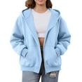 thumbnail image 1 of Mohiass Women Casual Zip Up Fleece Hoodies Relaxed Fit Oversized Sweatshirt with Hood Lightweight Fall Jackets for Women 2025 Light Blue XL, 1 of 5