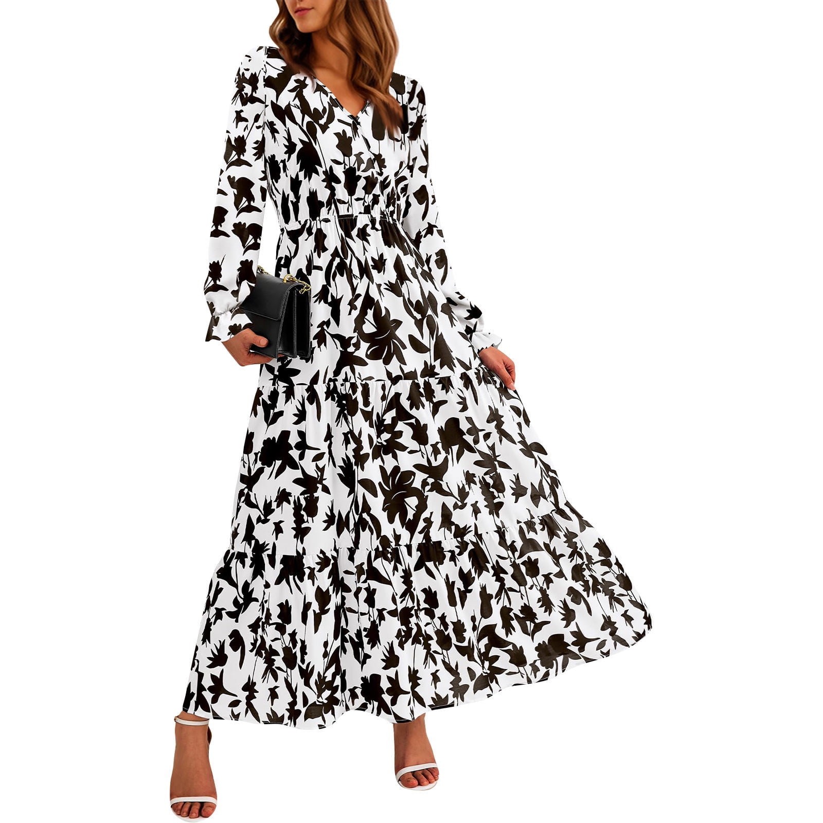 Mohiass Women Fall Dresses 2024 Casual Long Sleeve V Neck Maxi Dresses