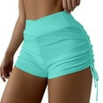 thumbnail image 1 of Mohiass Women High Waisted Swim Shorts V Cut Bikini Swimsuit Bottoms Drawstring Ruched Bathing Suit Board Shorts Turquoise L, 1 of 4