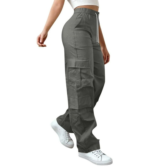 Mohiass Women High Waisted Wide Leg Cargo Pants Baggy Stretchy Casual Trousers Streetwear Fashion Trendy Travel Sweatpants Dark Gray XL