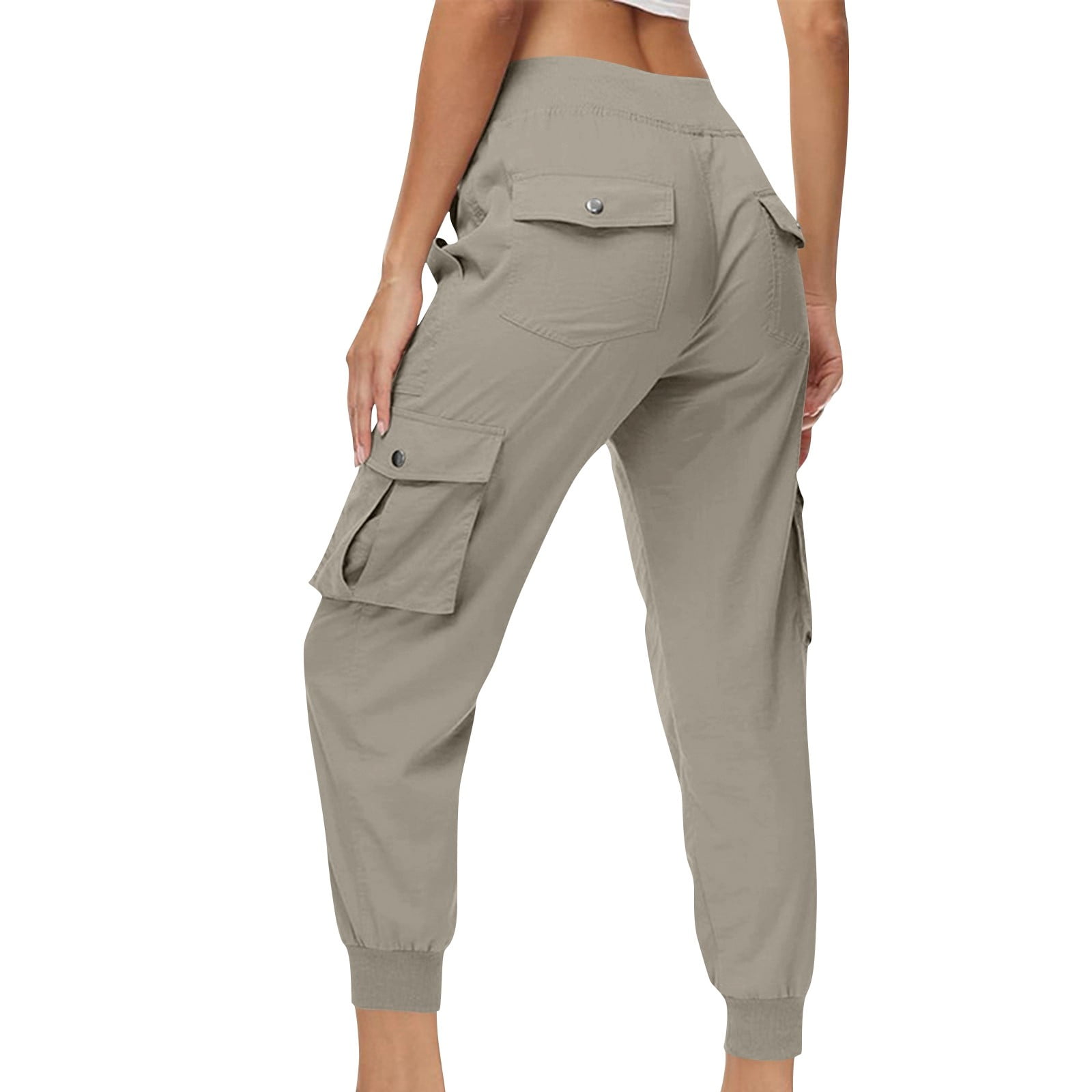 Oalka Women's Hiking Pants Water Resistant Quick Dry Knit Waist Cargo Pockets Pants Black 3XL - View #8