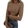 thumbnail image 1 of Mohiass Women Long Sleeve Shirts Rib Knit Slim Fit Tops Basic Tee 2025 Fall Outfits Casual T-Shirt Underscrubs Layer Clothes Khaki L, 1 of 8