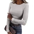thumbnail image 1 of Mohiass Women Long Sleeve Shirts Rib Knit Slim Fit Tops Basic Tee 2025 Fall Outfits Casual T-Shirt Underscrubs Layer Clothes Light Gray L, 1 of 8