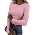 thumbnail image 1 of Mohiass Women Long Sleeve Shirts Rib Knit Slim Fit Tops Basic Tee 2025 Fall Outfits Casual T-Shirt Underscrubs Layer Clothes Pink L, 1 of 8