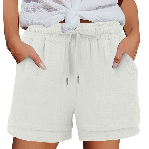 Mohiass Women Shorts for Seniors Summer Casual High Waisted Drawstring Wide Leg Womens Gauze Short Shorts White M